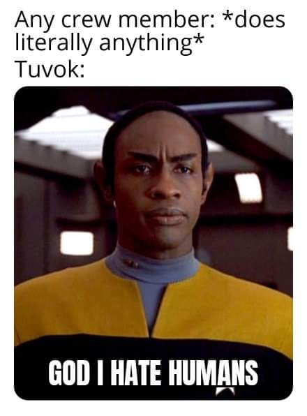 This meme features a screenshot from the Star Trek: The Next Generation episode "The Outcast" where Lieutenant Worf is expressing his disdain for the Klingon rituals of "mating" and "ritual sacrifice". The meme is captioned "Lieutenant Worf: I hate rituals. I hate Klingon rituals. I hate the very idea of Klingon rituals."